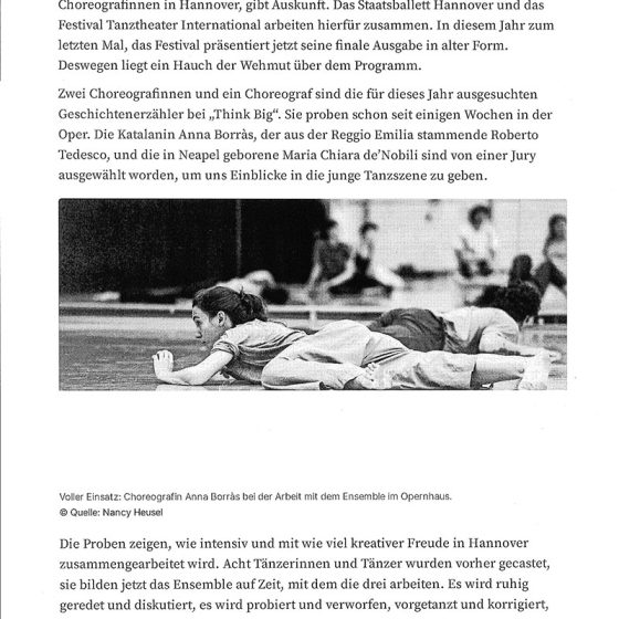 Die Geschichtenerzähler: Junge Choreografen proben bei “Think Big ‘ in Hannovers Oper