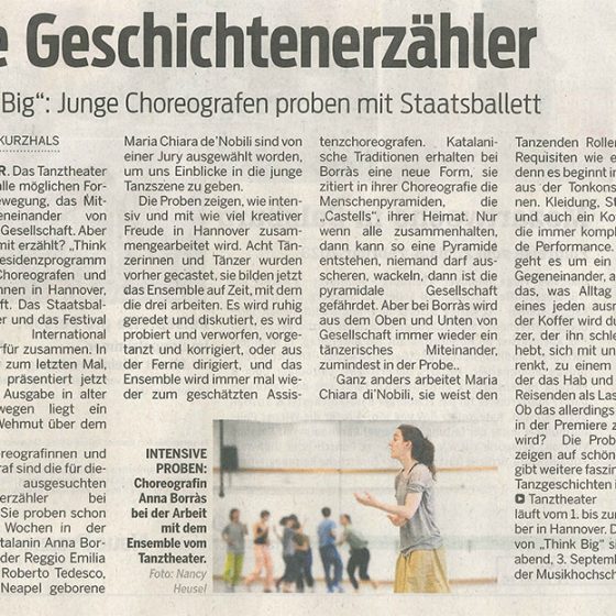 Die Geschichtenerzähler “Think Big” Junge Choreografen proben mitt Staatsballett